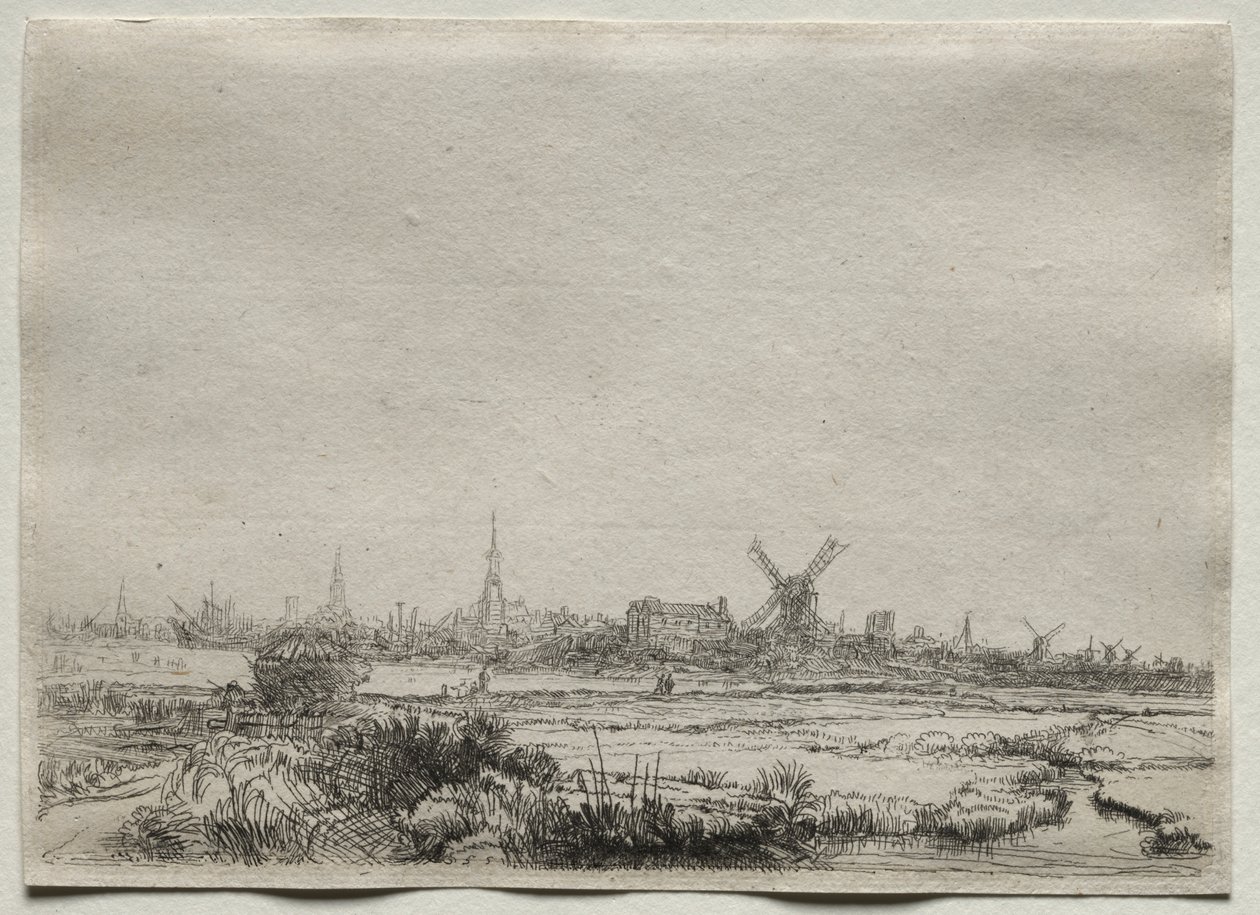 Kopio Amsterdamin näkymästä luoteesta tekijältä copy after Rembrandt van Rijn