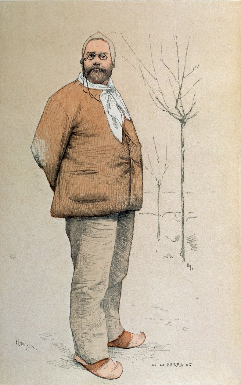 Emile Zolan (1840-1902) muotokuva "La Revue Illustreen" etukannessa, kaiverrus Florian, 15. helmikuuta 1887 tekijältä de La Barre