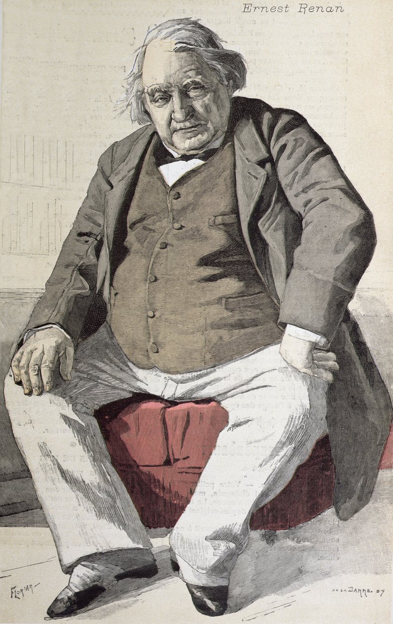 Muotokuva Ernest Renanista (1823-92), "La Revue Illustreesta", kaiverrus Florian, 15. heinäkuuta 1887 (värikaiverrus) tekijältä de La Barre