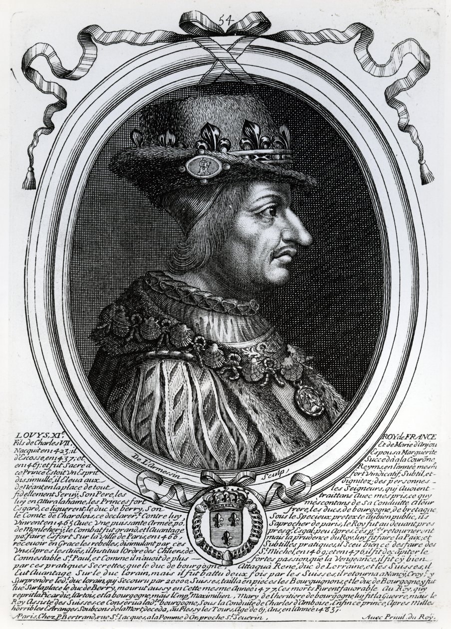 Ludvig XI (1423-83) Ranskan kuningas, Les Augustes Representations de tous les Rois de France alkaen Pharamondista Ludvig XIV:hen, Pariisi, 1679 tekijältä Nicolas II de Larmessin