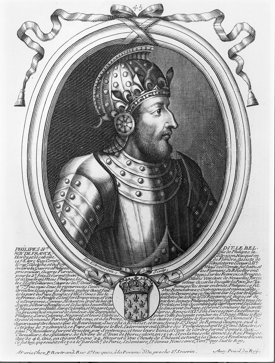 Philip IV Kaunis (1268-1314) Ranskan kuningas, Les Augustes Representations de tous les Rois de France alkaen Pharamondista Ludvig XIV:hen, Pariisi, 1679 tekijältä Nicolas II de Larmessin