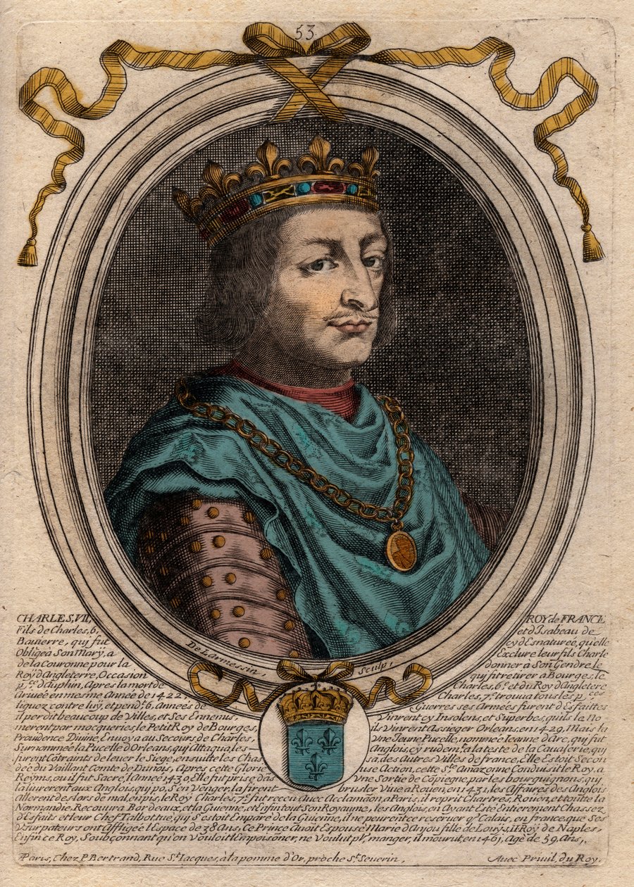 Kaarle VII:n (1403-1461) muotokuva Ranskan kuninkaasta - KARLES VII (1403-1461) Ranskan kuningas tekijältä de Larmessin