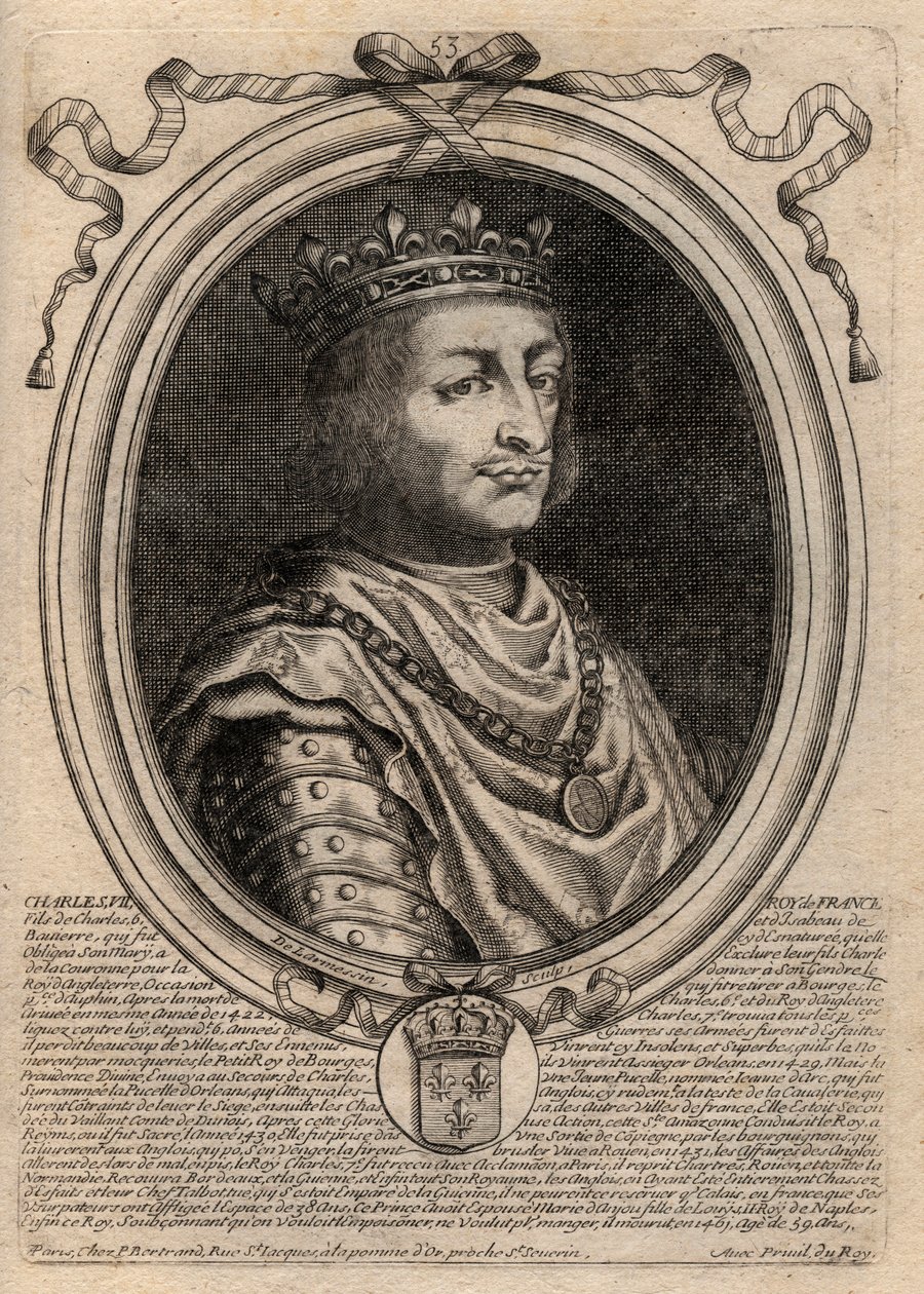 Kaarle VII:n (1403-1461) muotokuva Ranskan kuninkaasta - KARLES VII (1403-1461) Ranskan kuningas tekijältä de Larmessin