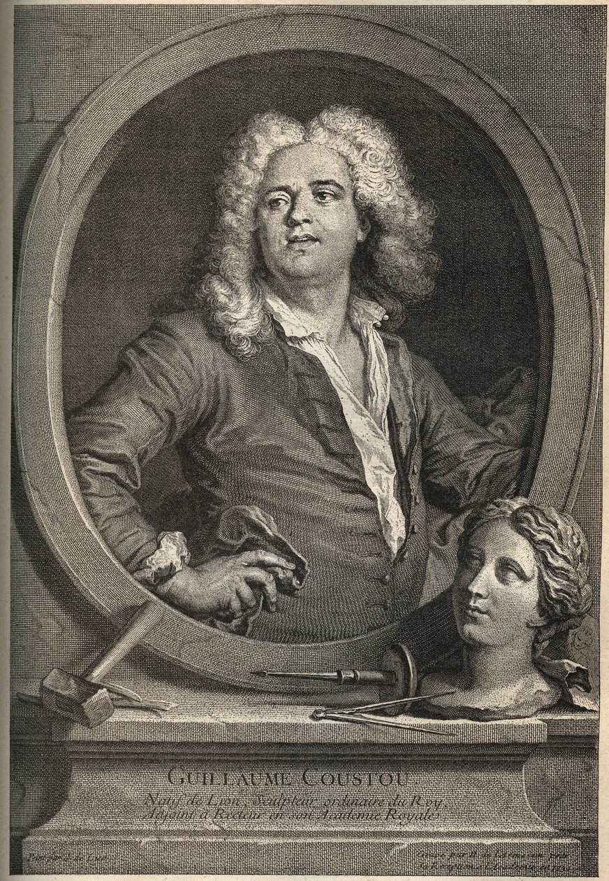 Guillaume Coustoun (1677-1746) muotokuva ranskalaisesta kuvanveistäjästä - Larmessinin kaiverrus J.de Lienin mukaan tekijältä de Larmessin