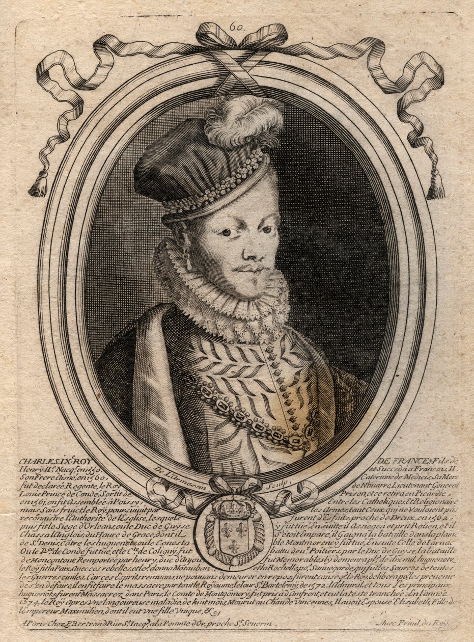 Kuningas Ludvig XII:n (1462-1515) muotokuva - Ranskan kuninkaan Ludvig XII:n (1462-1515) muotokuva - kaiverrus teoksesta "Les Augustes Representations de tous les Kings de France from Pharamond to LouisXIV", Pariisi tekijältä de Larmessin