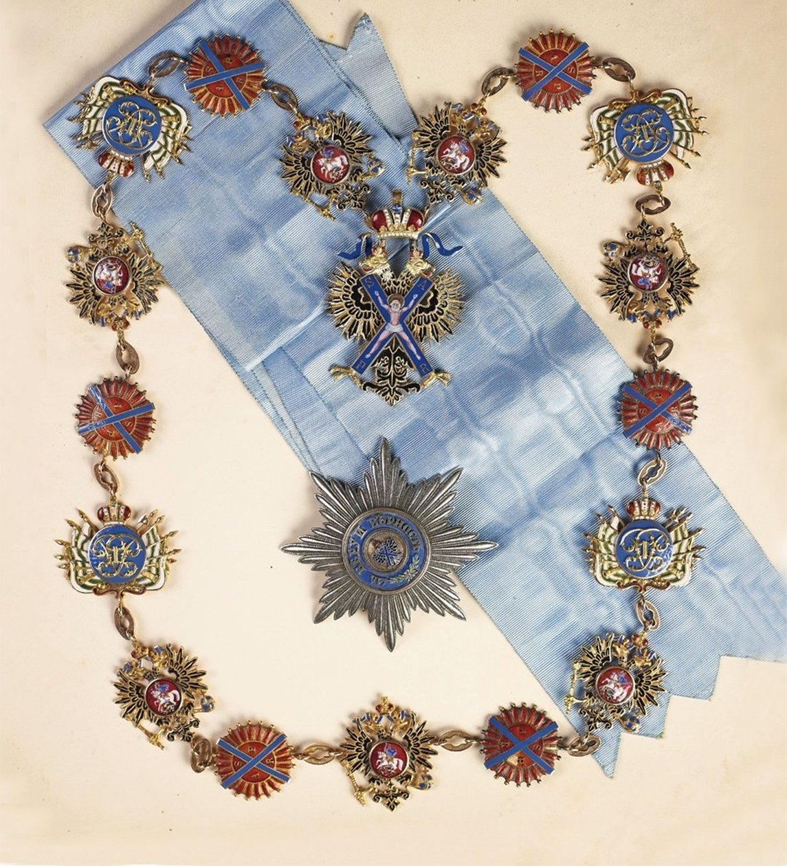 Pyhän Andreas apostoli Ensikutsutun ritarikunnan arvomerkit, 1800-luvun toinen puoli. tekijältä decorations and medals Orders