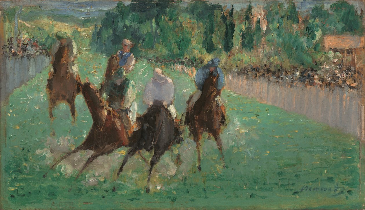 At the Races, noin 1875 (öljy puulle). tekijältä Édouard Manet