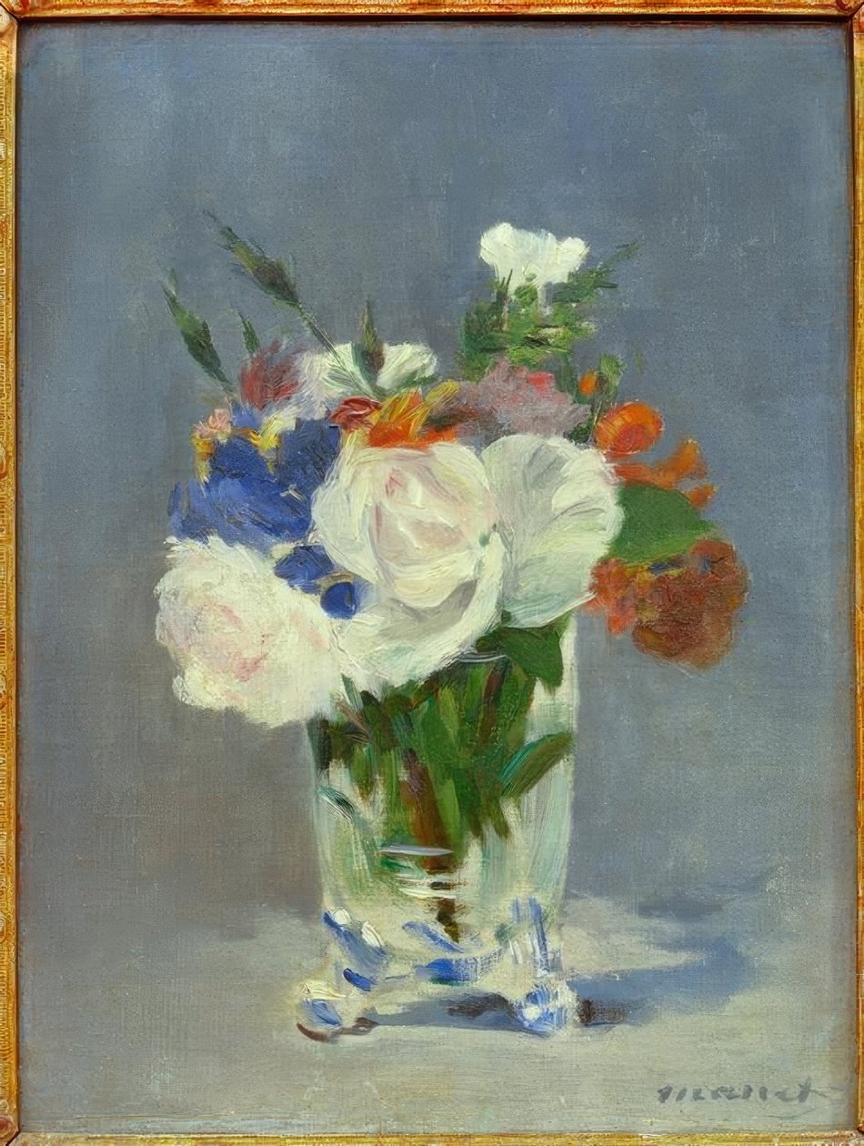 Blumen einer Kristallvasessa tekijältä Édouard Manet