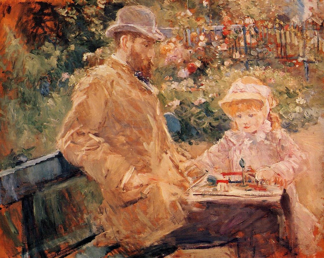 Eugène Manet ja hänen tyttärensä Bougivalissa tekijältä Édouard Manet