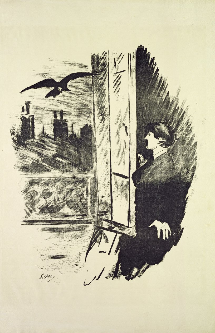 Kuvitus "Korppi", kirjoittanut Edgar Allen Poe, 1875 tekijältä Édouard Manet