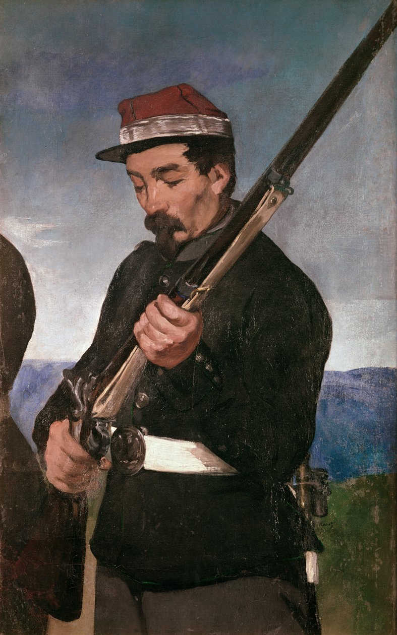 A-upseeri pitelee kivääriään tekijältä Édouard Manet