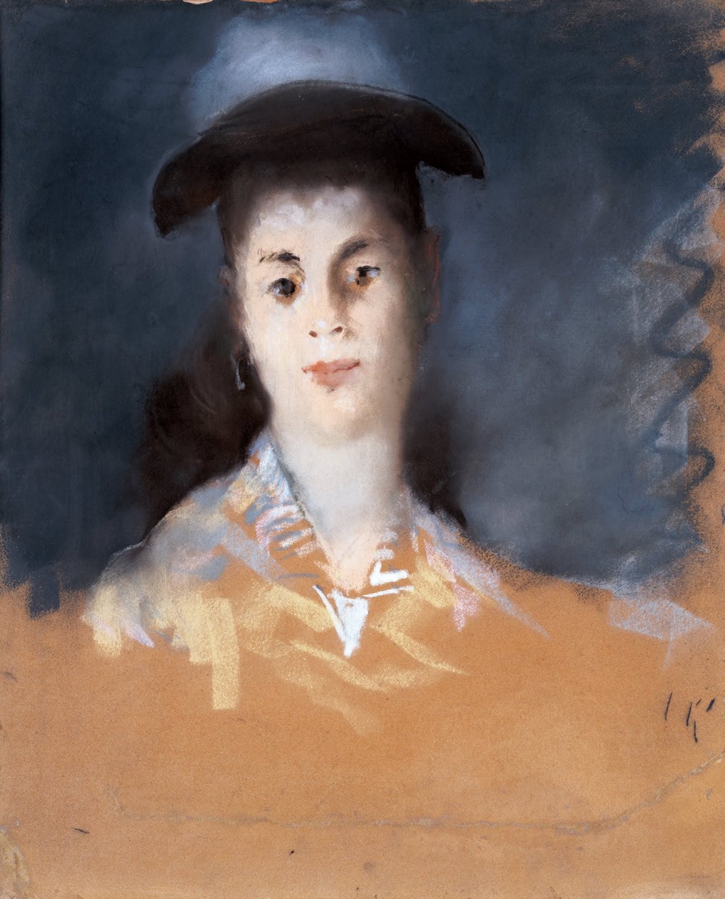 Nainen yllään hattu silkkiharsolla tekijältä Édouard Manet