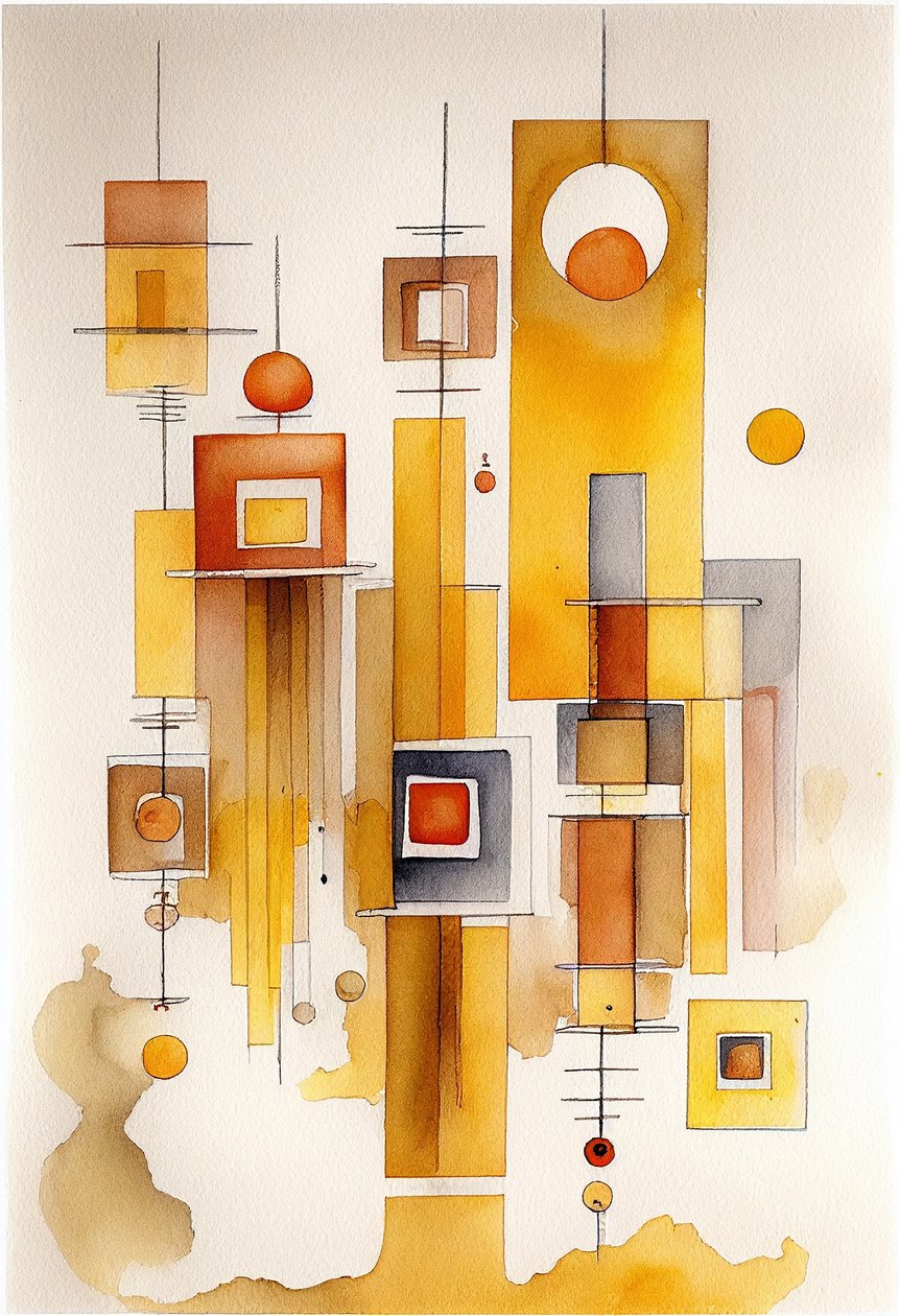 Abstrakti akvarellimaalaus, geometrinen abstraktio tekijältä F. Abderrahim