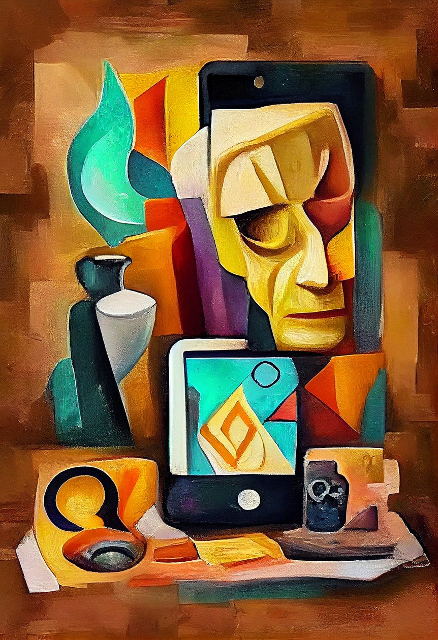Abstrakti surrealistinen maalaus, Picasson inspiroima taide, tulostettava seinätaide tekijältä F. Abderrahim