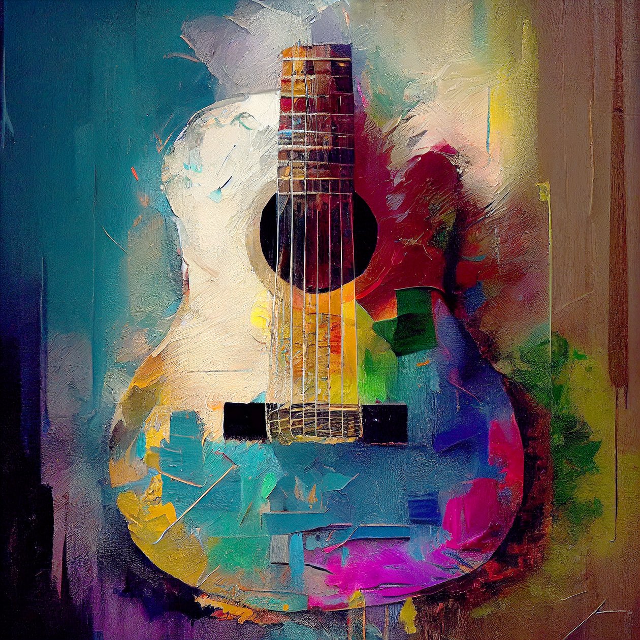 Sähkörockitara, lämpimillä väreillä varustettu musiikki-instrumentti, Wall Art | Kanvastulosteet tekijältä F. Abderrahim