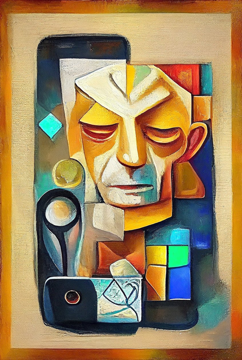 Picasson inspiroima taide, Abstrakti surrealistinen maalaus, seinä Taideprintti tilauksesta tekijältä F. Abderrahim