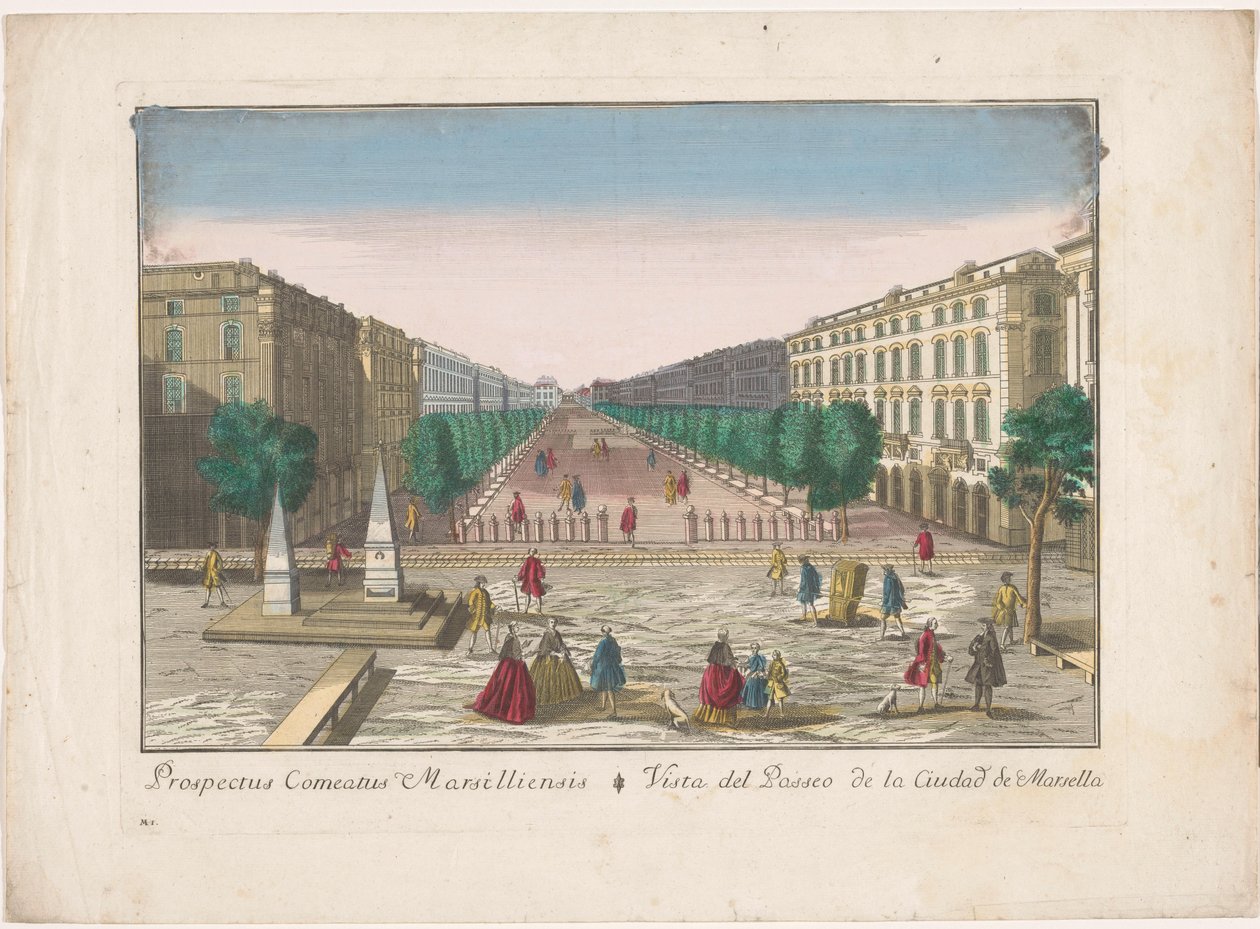 Näkymä kävelykadulle Marseillessa Vista del paseo de la ciudad de Marsella (otsikko esineessä) tekijältä familie Remondini (attributed to)