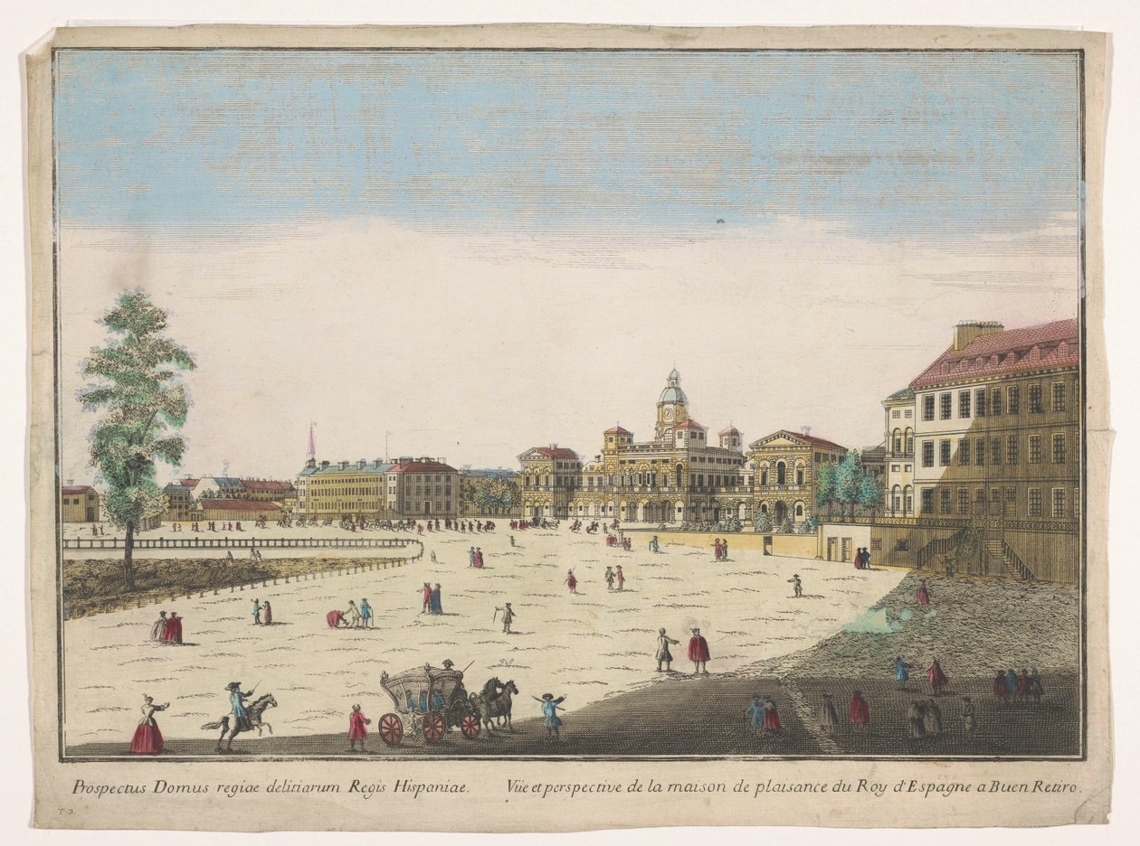 Gezicht op het Buen Retiro Palace Madridissa Vüe ​​​​et perspective de la maison de plaisance du roy d