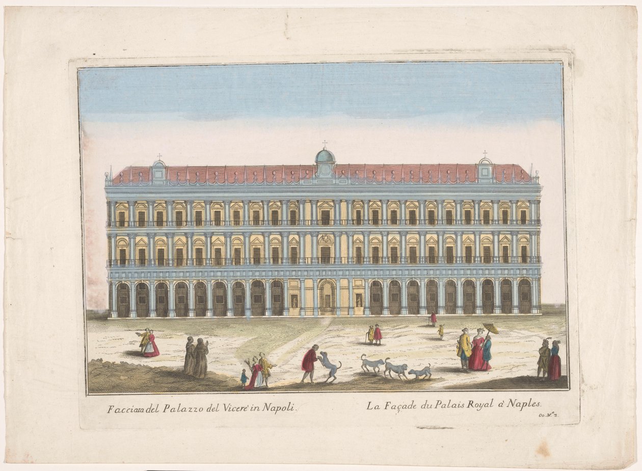 Näkymä Palazzo Realelle Napolissa Facciata del palazzo del vicere in Napoli (otsikko esineessä) tekijältä familie Remondini (attributed to)