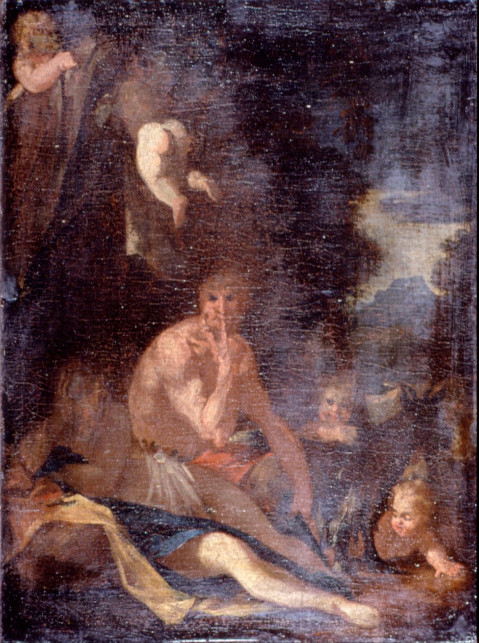 Nymfi ja Satyr tekijältä Nicolas Poussin