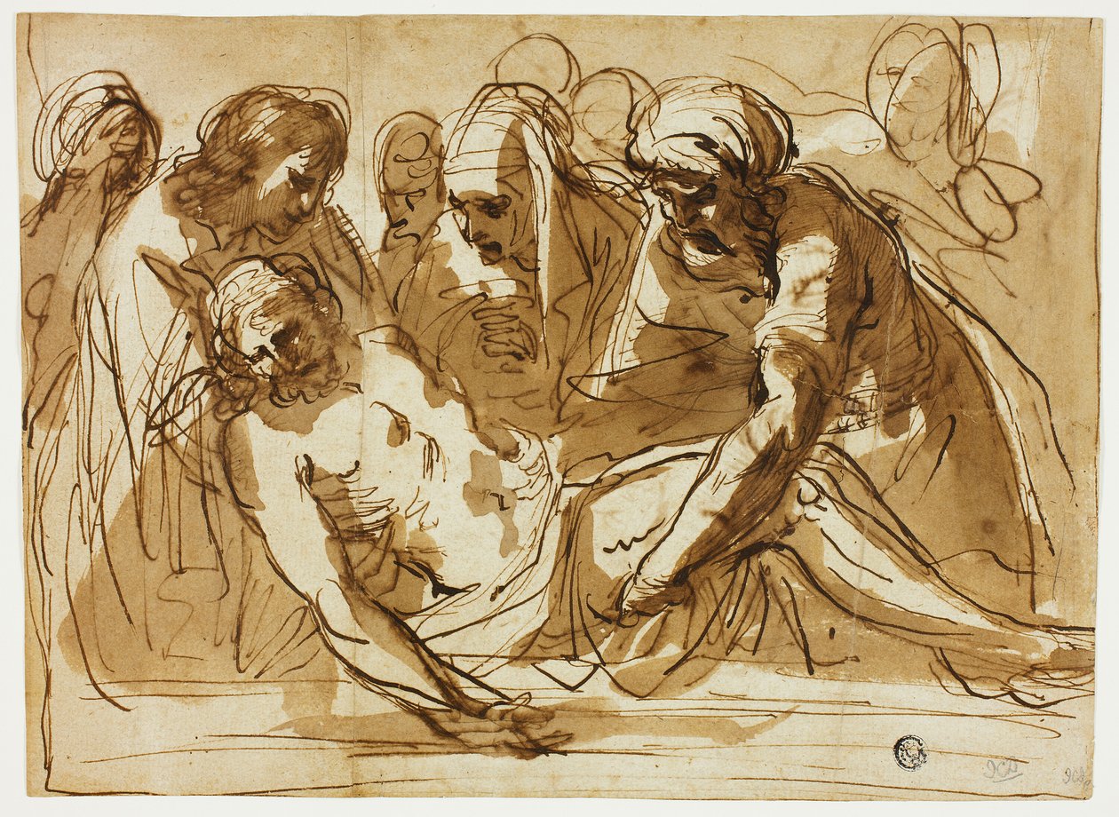Hautaus (recto); Neitsyt ja lapsi ja Johannes Kastaja (käänteinen) tekijältä imitator of Guercino