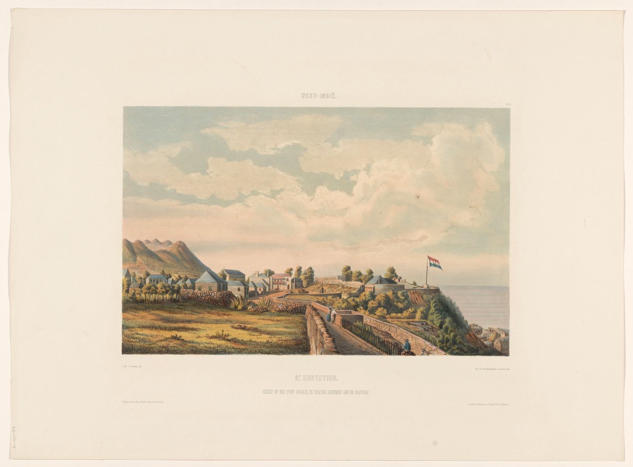 St. Eustatius St. Eustatius. Näkymä Fort Oranjesta, kraatterista, otettu pastorista (otsikko esineessä) tekijältä jonkheer Jacob Eduard van Heemskerck