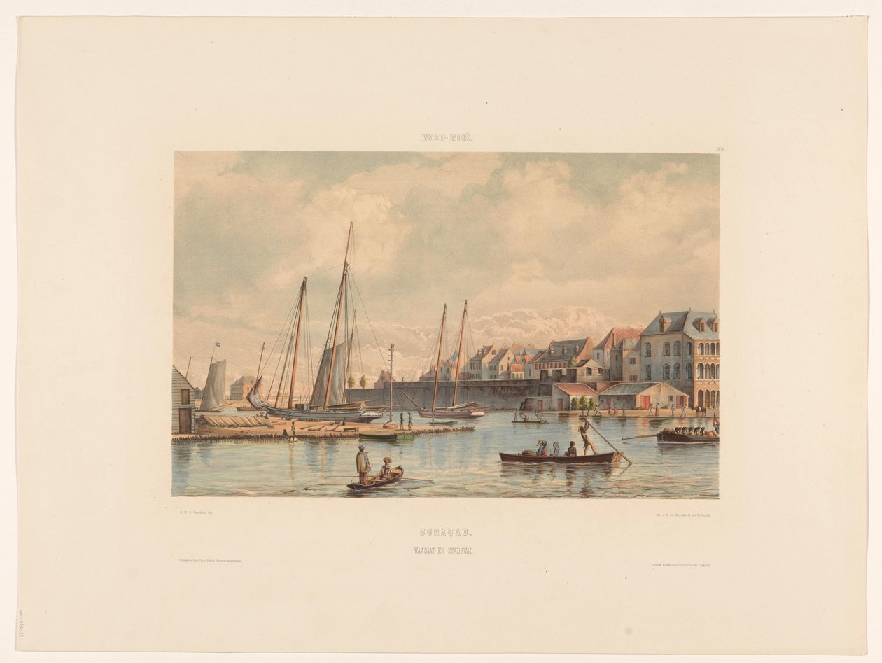 Waaigat ja Willemstadin kaupunginmuuri Curacao. Waaigat ja kaupunginmuuri (otsikko esineessä) tekijältä jonkheer Jacob Eduard van Heemskerck