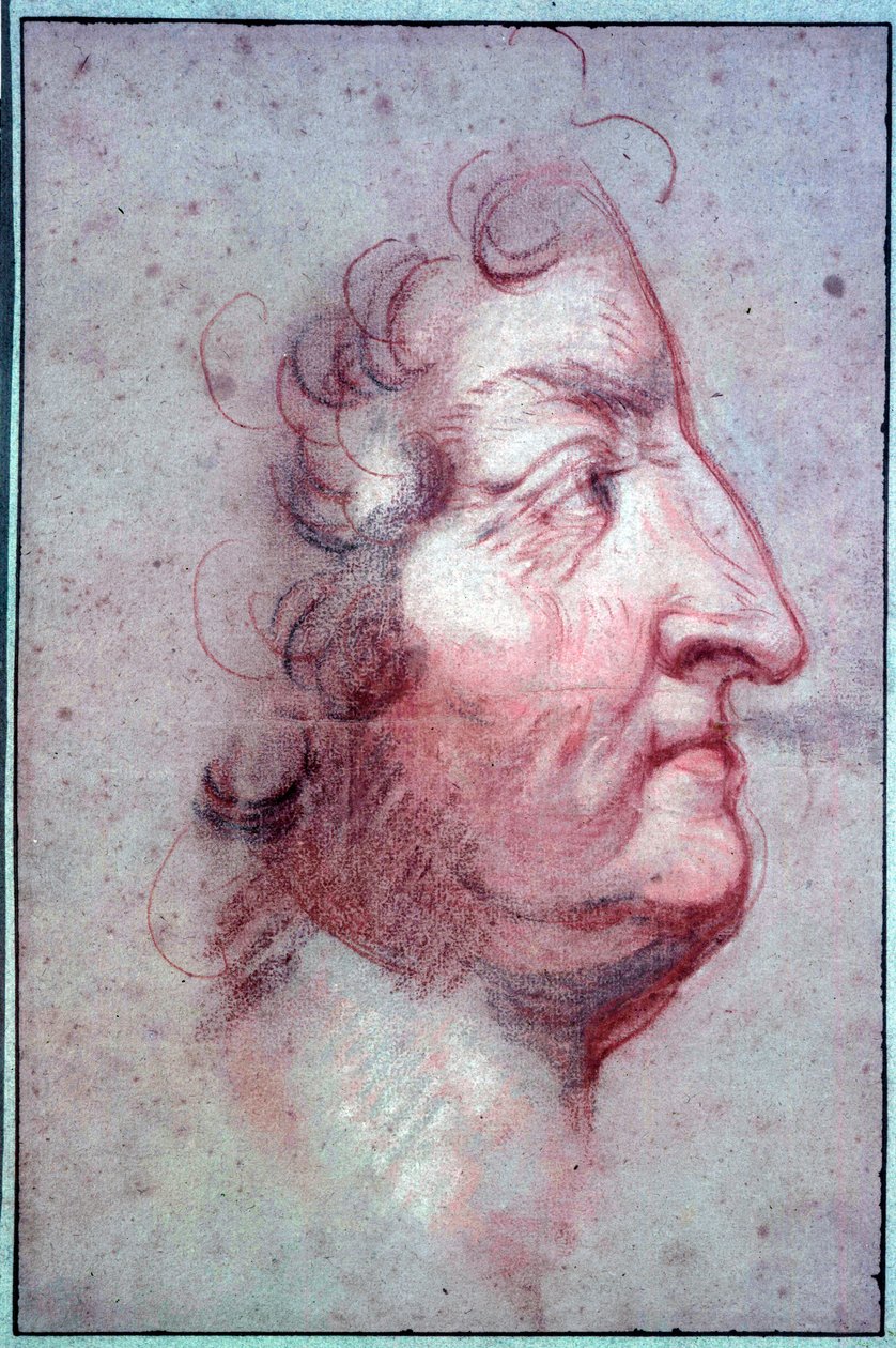 Ranskan kuninkaan Ludvig XIV:n iän (1638-1715) profiilimuotokuva Antoine Benoit du Cerclelle (1632-1717) kuuluva a la sanguine -piirros 1600-luvun Pariisi, Louvre tekijältä or Benoit du Cercle Antoine Benoist