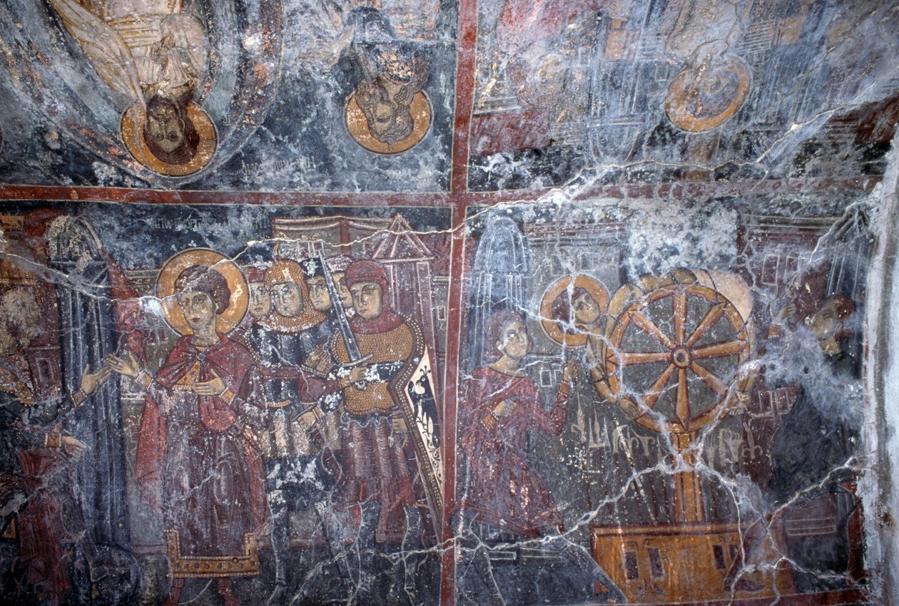 Uskonnollinen teema fresko, Ioannis Pagomenos, fresko bysanttilaisessa Pyhän Yrjön kirkossa, Anidri, Kreeta, Kreikka (kuva) tekijältä Theodore Charles Ange Coquelin