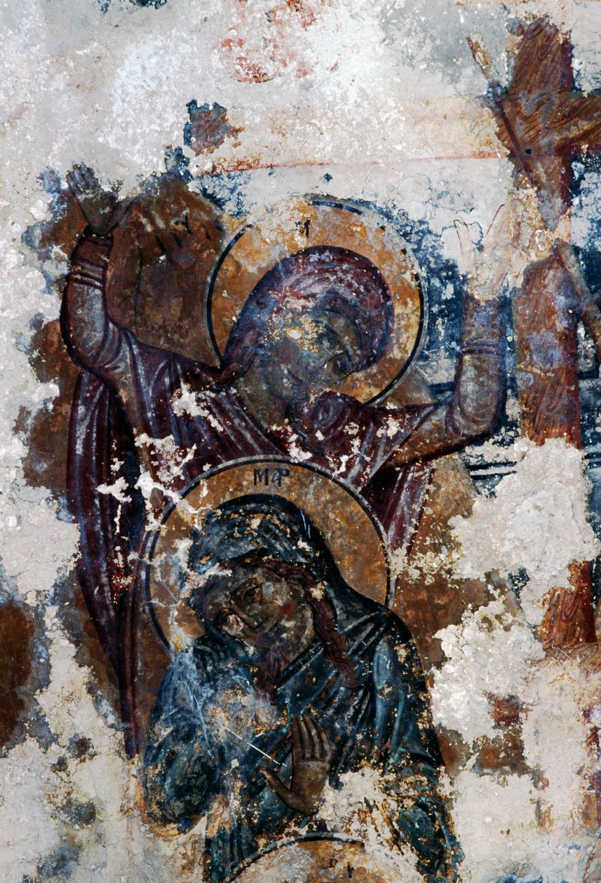 Pyhät, vaurioitunut fresko bysanttilaisessa Agios Konstantinoksen ja Agia Elenin kirkossa, Voukolies, Kreeta, Kreikka (kuva) tekijältä Theodore Charles Ange Coquelin