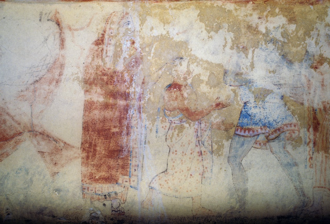 Nainen ja nuori, fresko, Sinisten demonien hauta, Tarquinian nekropolis (UNESCOn maailmanperintöluettelo, 2004), Lazio, Italia, etruskien sivilisaatio, 5. vuosisata eKr. (kuva) tekijältä Theodore Charles Ange Coquelin