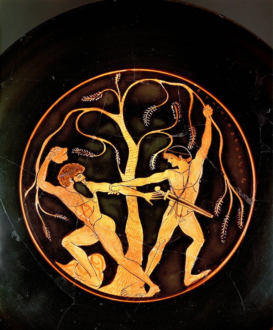 Theseus ja ryöstäjä Sinis (keramiikka) tekijältä painting Elpinikos