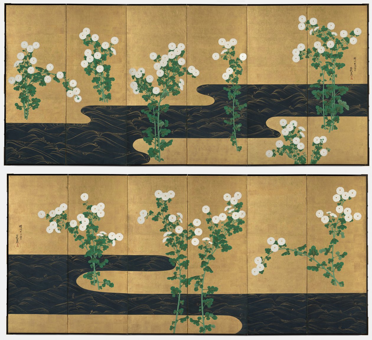 Krysanteemit virran varrella tekijältä possibly by Ogata Kōrin