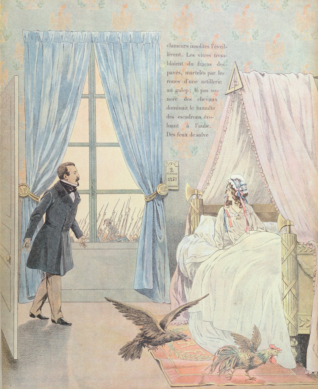 Napoleon III ja Ranska vallankaappauksen aikana 2. joulukuuta 1851, julkaistiin teoksessa "Les Trois Couleurs France", Georges Montorgueil, Pariisi, 1900 tekijältä Jacques Marie Gaston Onfray de Breville (Job)