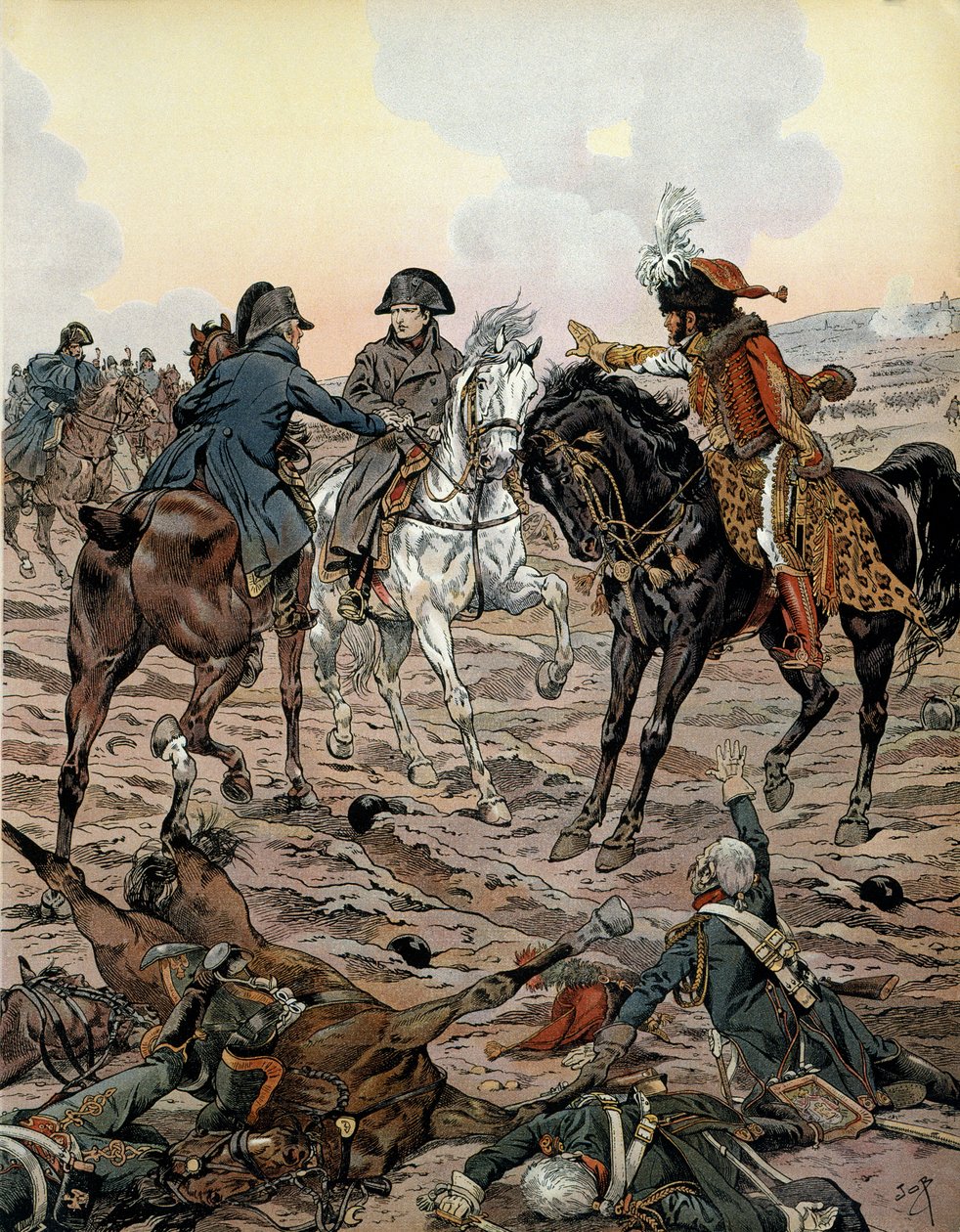 Itävallan kampanja (1805): Ulmin taistelussa (15.-17. lokakuuta 1805) Louis Alexandre (Louis-Alexandre) Berthier (1753-1815) ja Joachim Murat (1767-1815) pyysivät keisaria siirtymään pois taistelukenttä hänen turvallisuutensa puolesta - Teoksessa ”” Napole tekijältä pseudonym for Onfray de Breville Jacques Job