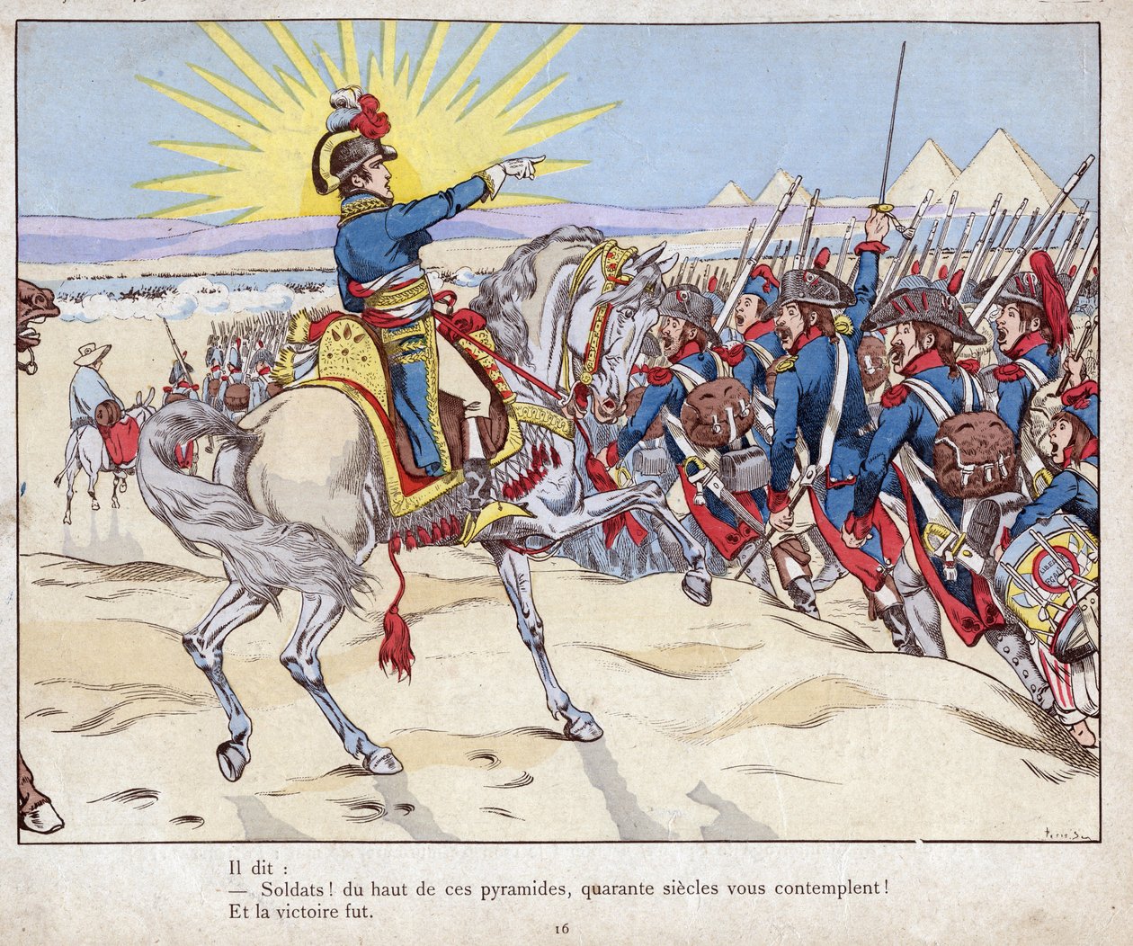 Egyptin kampanja: Napoleon johdattaa joukkonsa pyramidien taisteluun, 21. heinäkuuta tekijältä pseudonym for Onfray de Breville Jacques Job