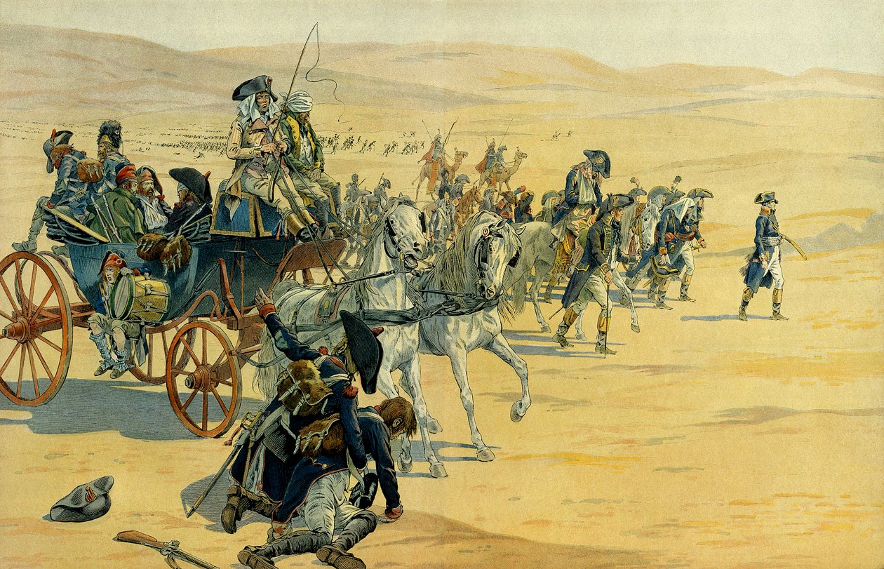 Napoleon I Bonaparten (1769-1821) kampanja tai tutkimusmatka Egyptistä vuosina 1798-1801. Kuvitus: Jacques Marie Gaston Onfray de Breville dit JOB (1858-1931). Yksityinen kokoelma tekijältä pseudonym for Onfray de Breville Jacques Job