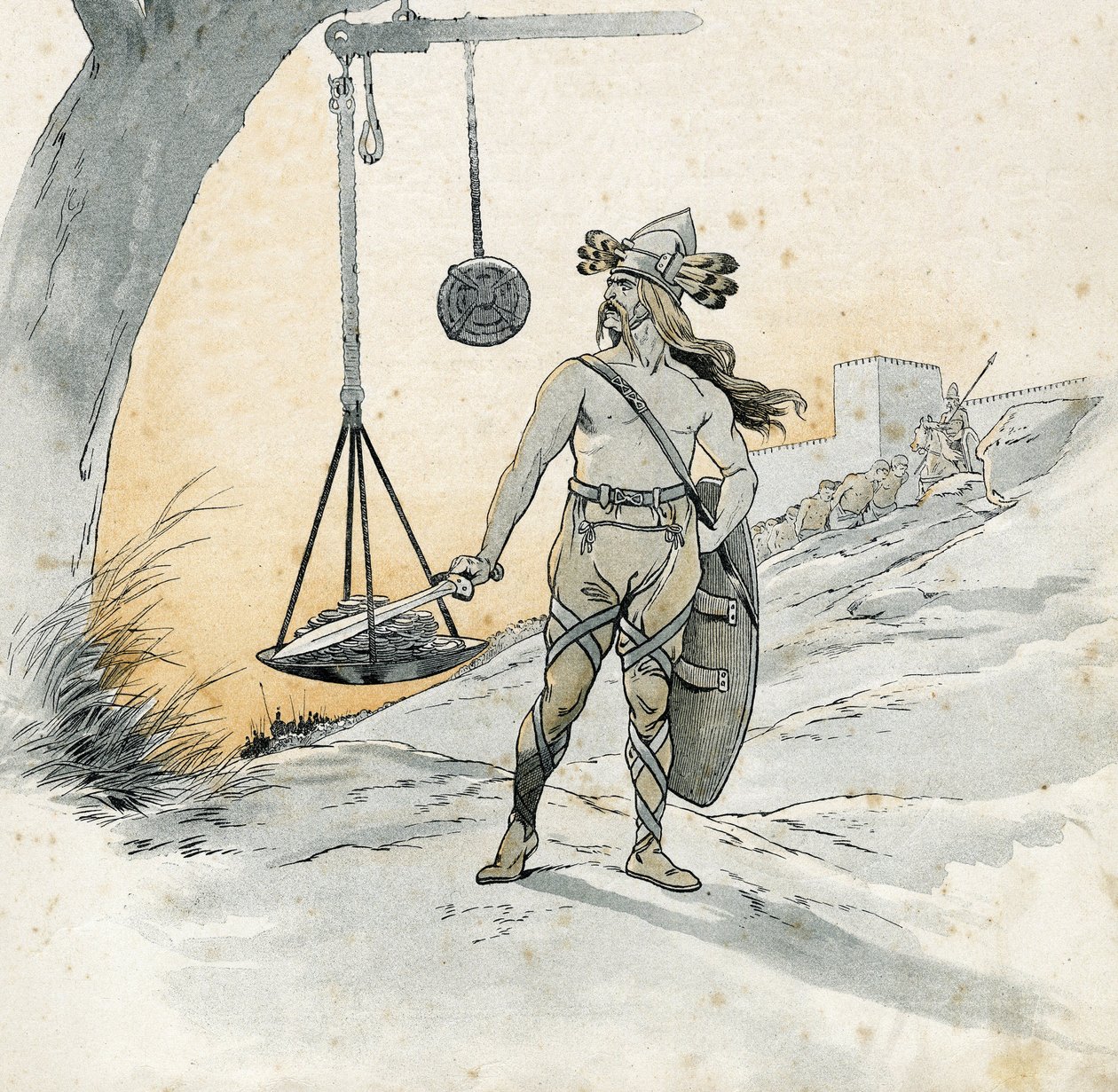 Rooman valloitus (Rancon of Rome vuonna 390 eKr.). Histoire de Brennus (Brennos), gallialainen sotapäällikkö, joka lausui kauhean sanan Vae Victis (epäonni tappiolle). "" Ranskassa, hänen tarinansa kertoi G. Montorgueil, kuvannut Job"" 1896. Yksityinen kok tekijältä pseudonym for Onfray de Breville Jacques Job