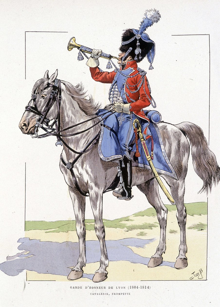 Lyonin kunniakaarti 1804-1814, trumpettiratsumies - elokuvassa "Hue des troupes de France", ill. de Job tekijältä pseudonym for Onfray de Breville Jacques Job