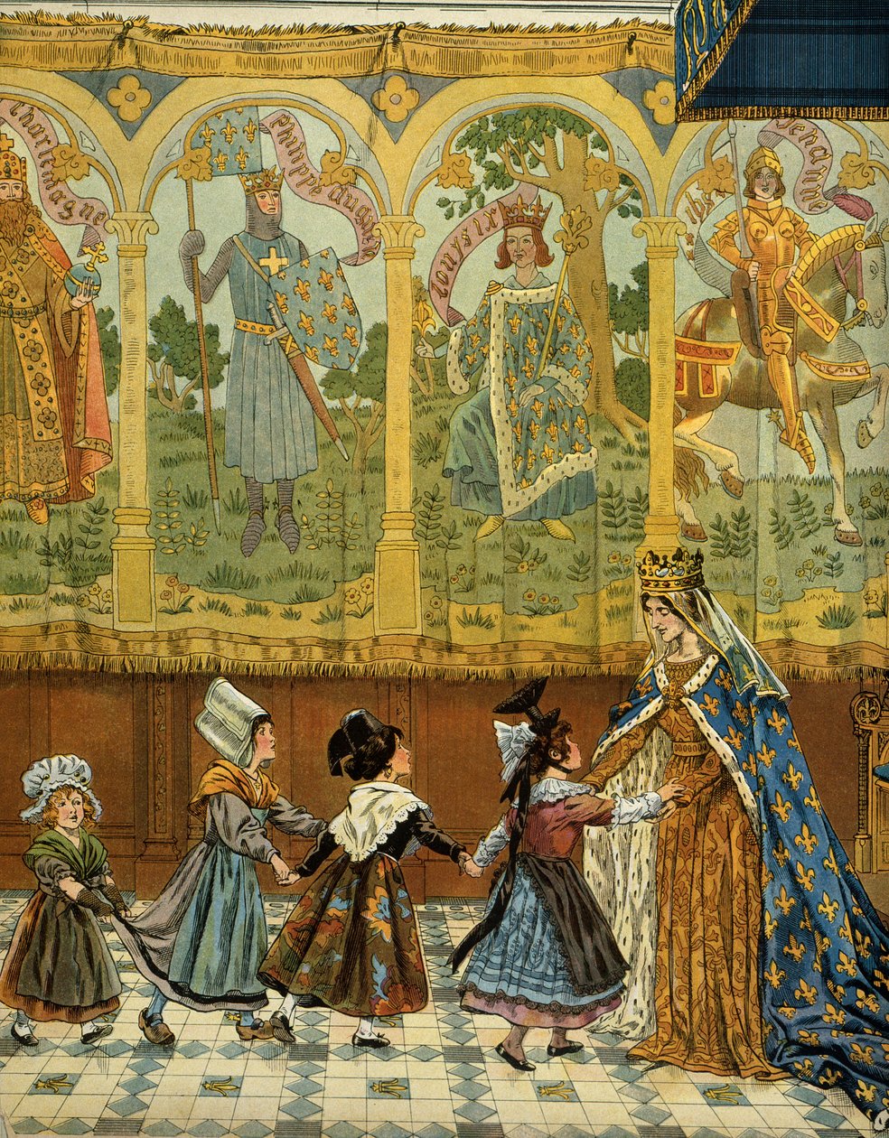Ranskan historia keskiajalla (keskiaika): Ranskan maakuntien vertauskuva osoitti Ranskan kruunun kuningas Ludvig XI:n vallan aikana, jota kutsuttiin Prudentiksi (1423-1483). Kuvitus: Jacques Marie Gaston Onfray de Breville dit JOB (1858-1931) tekijältä pseudonym for Onfray de Breville Jacques Job