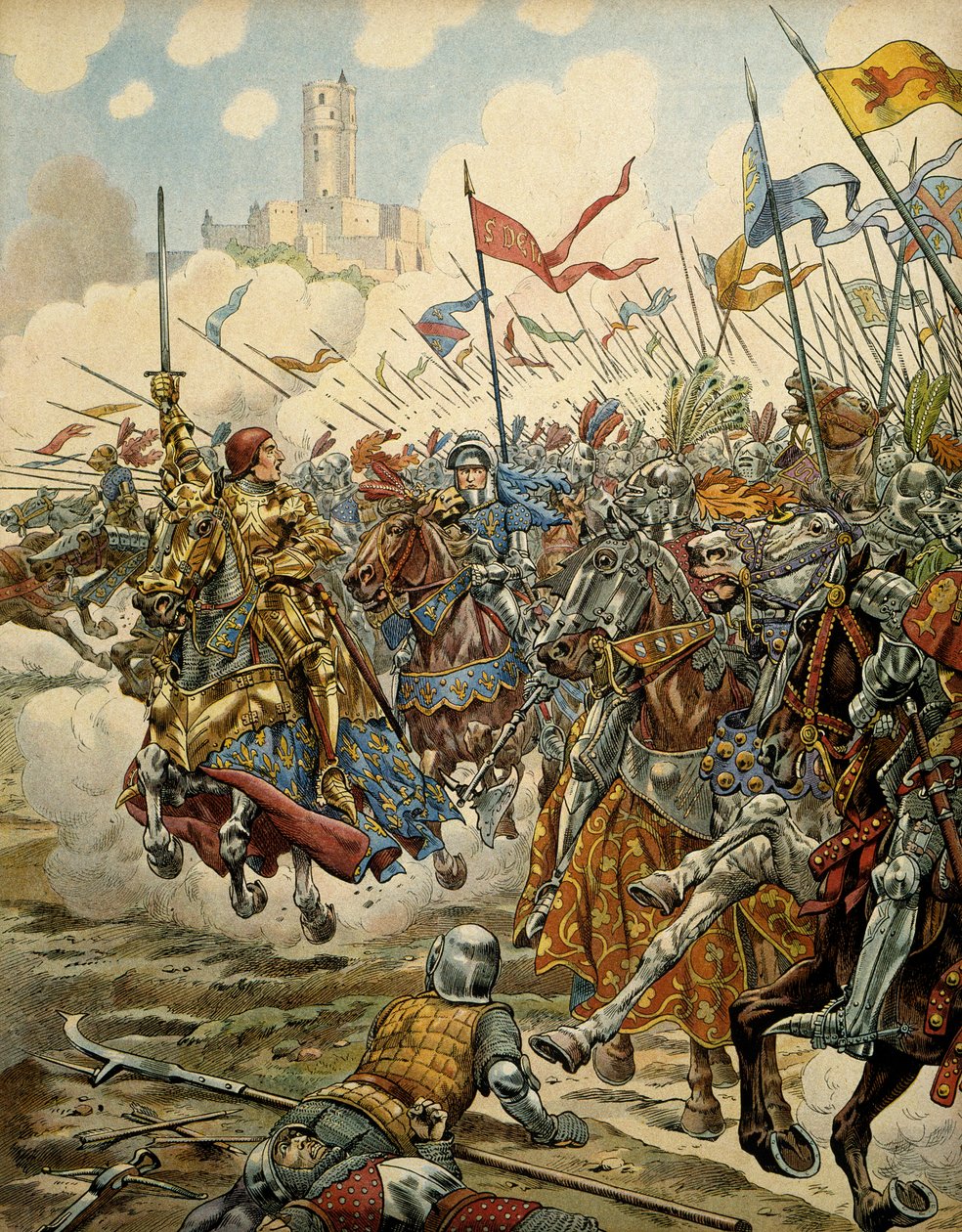 Ranskan historia keskiajalla (keskiaika): Kuningas Ludvig XI kutsui Armeijaa (1423-1483) armeijansa kärjeksi Montleryn taistelussa Ligue du Bien Publicia vastaan, 16. heinäkuuta tekijältä pseudonym for Onfray de Breville Jacques Job