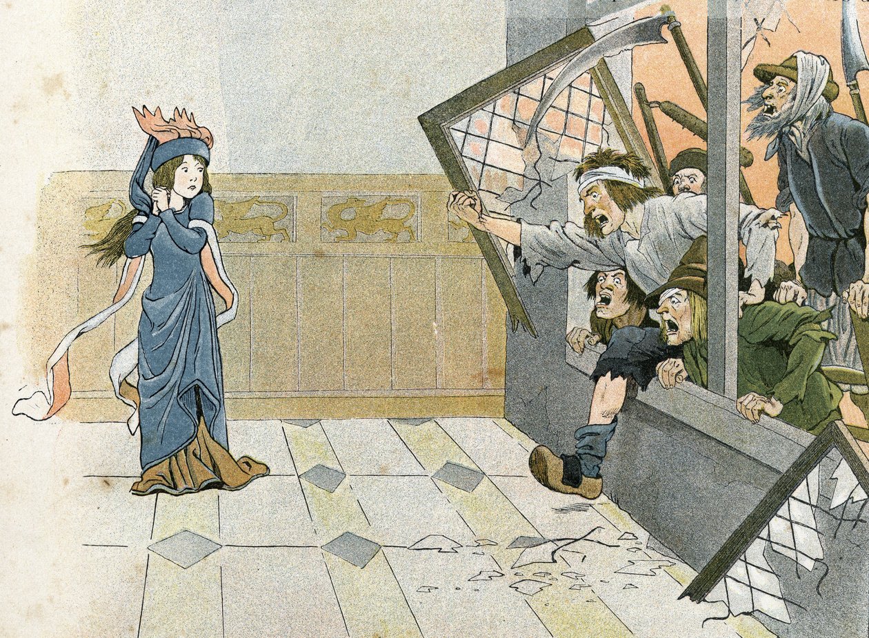 Satavuotinen sota - La Grande Jacquerie (1358) Ranskassa, hänen tarinansa kertoi G. Montorgueil, kuvan Job 1896 (kaiverrus) tekijältä pseudonym for Onfray de Breville Jacques Job