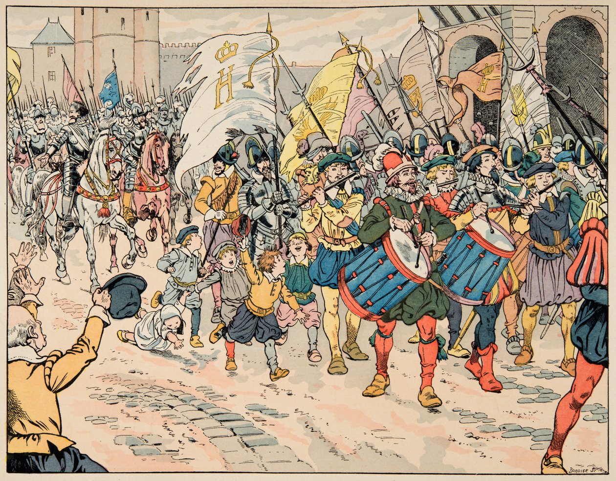 Kuva otettu kirjasta "" Le bon roy Henri"", kuvittanut Jacques Marie Gaston Onfray de Breville dit JOB (1858-1931): Henri IV:n kirjoittama Pariisissa 21. maaliskuuta 1594 - Yksityinen kokoelma tekijältä pseudonym for Onfray de Breville Jacques Job