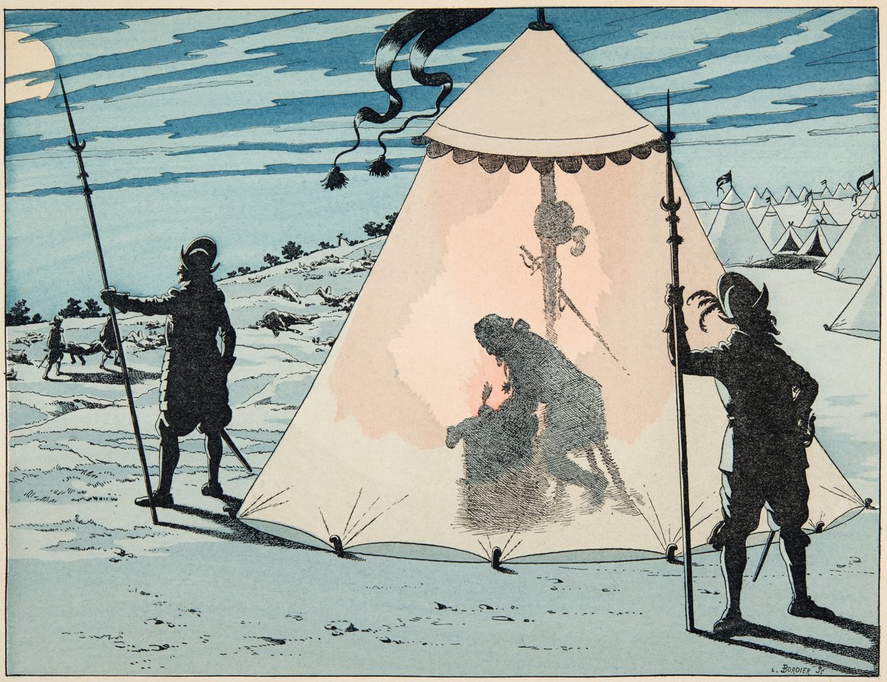 Kuva otettu kirjasta "Le bon roy Henri", kuvittanut Jacques Marie Gaston Onfray de Breville dit JOB (1858-1931): Henri IV voiton jälkeen Arquesin taistelussa (1589) - Yksityinen kokoelma tekijältä pseudonym for Onfray de Breville Jacques Job