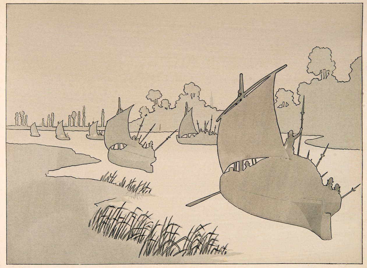 Kuva otettu kirjasta "Le bon roy Henri", kuvittanut Jacques Marie Gaston Onfray de Breville dit JOB (1858-1931): Parman herttua yrittää toimittaa Pariisin veneellä - Yksityinen kokoelma tekijältä pseudonym for Onfray de Breville Jacques Job