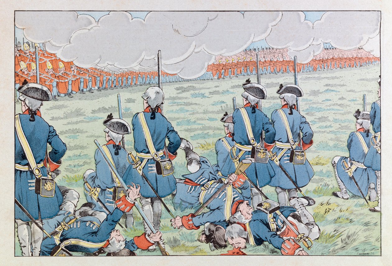 Jacques Marie Gaston Onfray de Brevillen TYÖSSÄ (1858 - 1931); Kuvitus kirjasta "Les epees de France": Fontenoyn taistelu 11. toukokuuta 1745; Coll, osa tekijältä pseudonym for Onfray de Breville Jacques Job