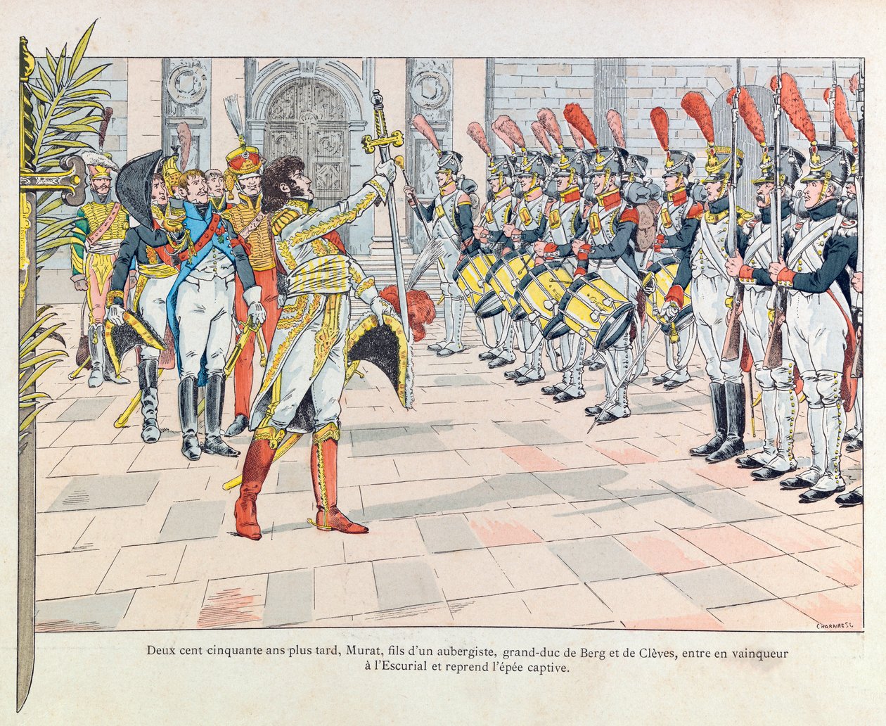Jacques Marie Gaston Onfray de Brevillen TYÖSSÄ (1858 - 1931); Kuvitus kirjasta "Les epees de France": Joachim Murat a l