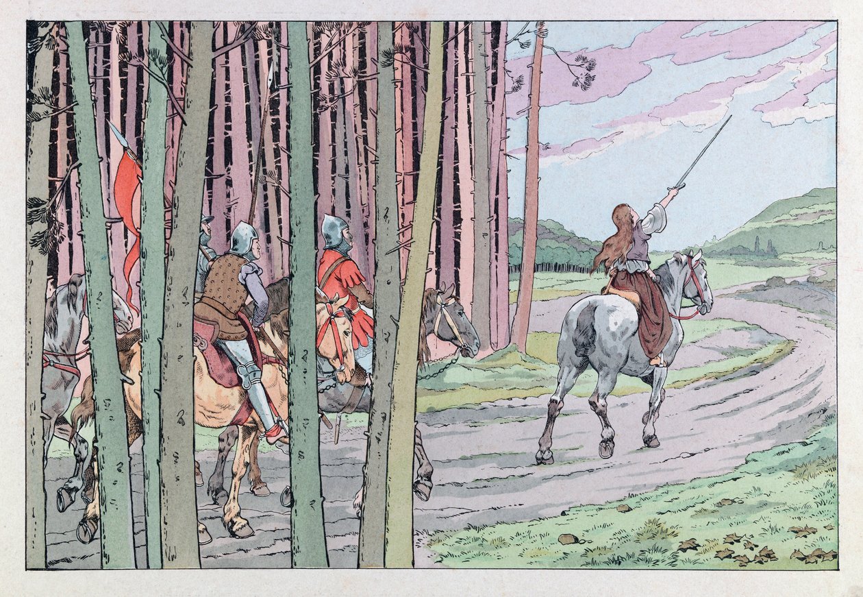 Jacques Marie Gaston Onfray de Brevillen TYÖSSÄ (1858 - 1931); Kuvitus teoksesta "Les epees de France": Jeanne d
