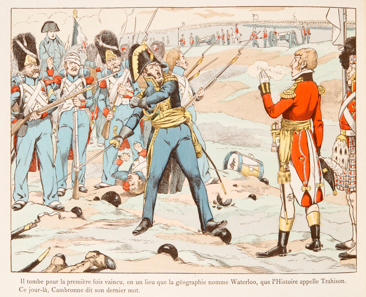 Jacques Marie Gaston Onfroy de Breville dit JOB (1858-1931) - Waterloo Cambronne englantilaisia vastaan, joka pyysi häntä menemään vuonna 1815, yksityinen kokoelma tekijältä pseudonym for Onfray de Breville Jacques Job
