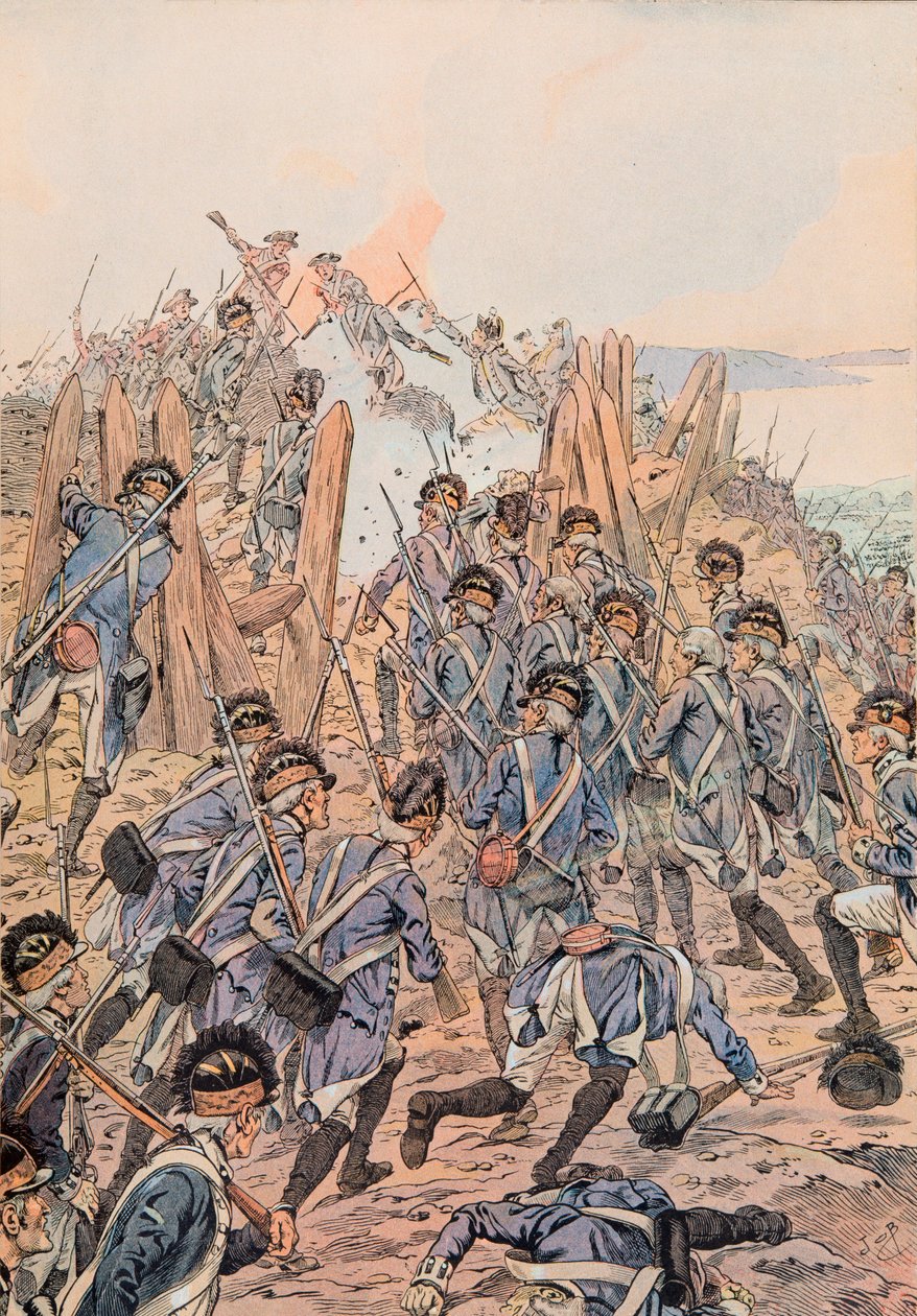 Jacques Marie Gaston Onfroy de Breville dit JOB (1858-1931) - Amerikkalaiset hyökkäävät reduuttiin Yorktownissa 14. lokakuuta tekijältä pseudonym for Onfray de Breville Jacques Job
